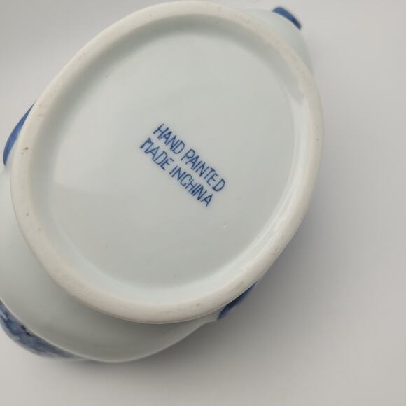 Vintage Blue & White Duck Teapot Hand Painted Wrapped in Wood Metal Handle - Picture 8 of 10